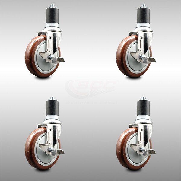 Service Caster 5 Inch 316SS Maroon Poly Swivel 1-3/4 Inch Expanding Stem Caster Set Brake SCC SCC-SS316EX20S514-PPUB-MRN-TLB-134-4 - main